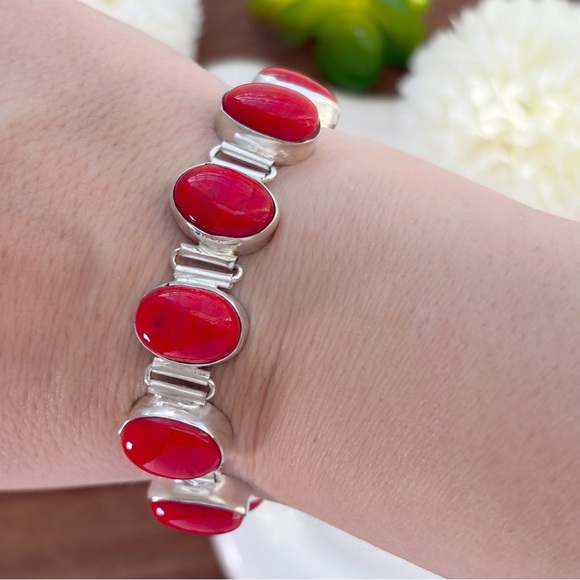 Jewelry Lot Sterling Silver 925 Coral Bracelet Pendants Earrings Bracelets Chain - Picture 7 of 12